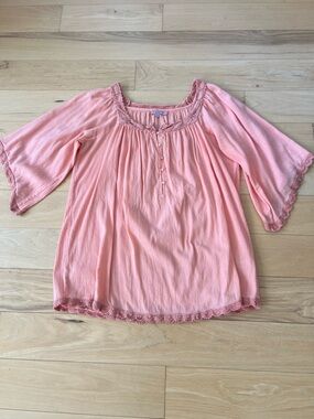 Calypso Peasant Blouse - Pink Scoop Neck Women’s Top. Size:L